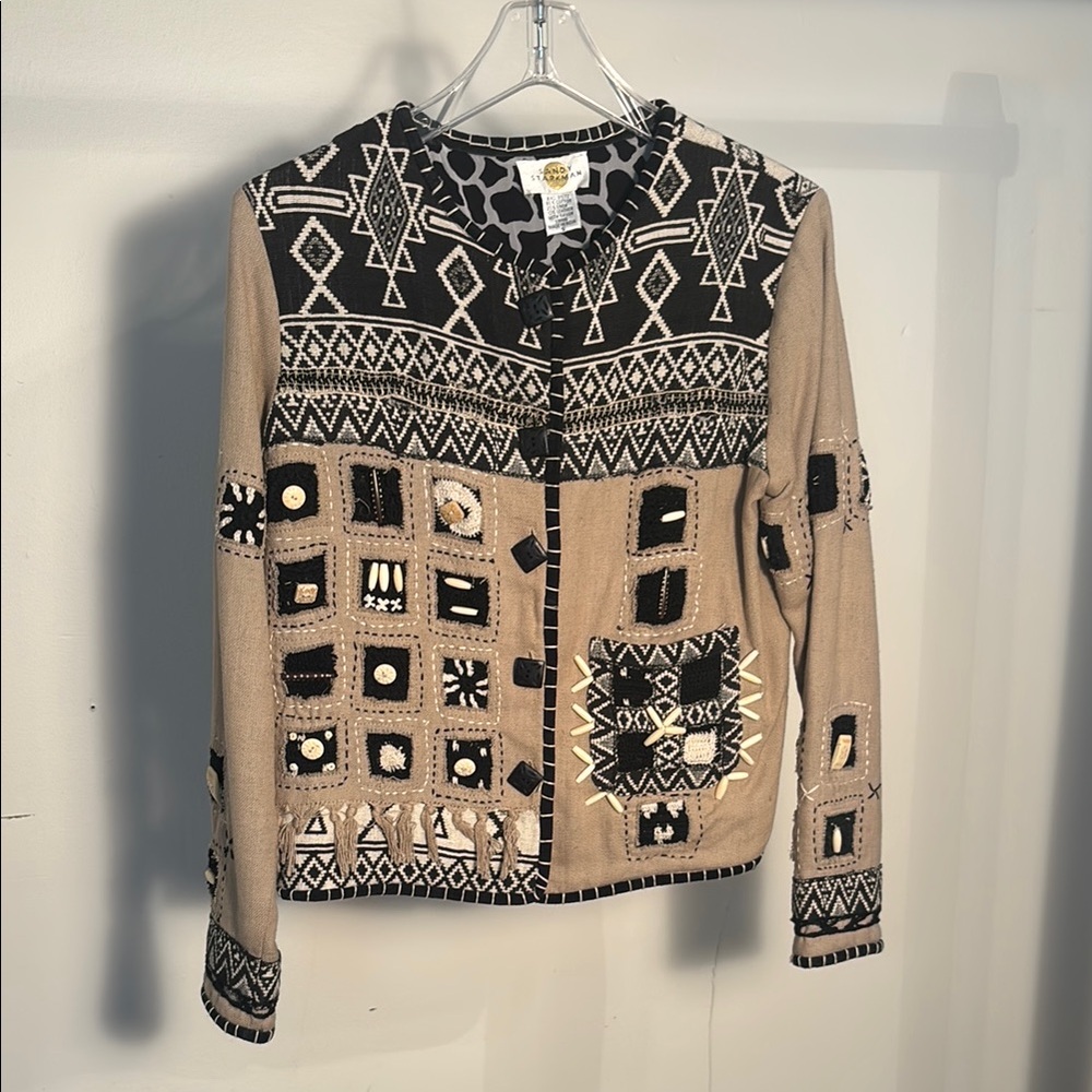 Geometric Patterned Cardigan - Black and Tan